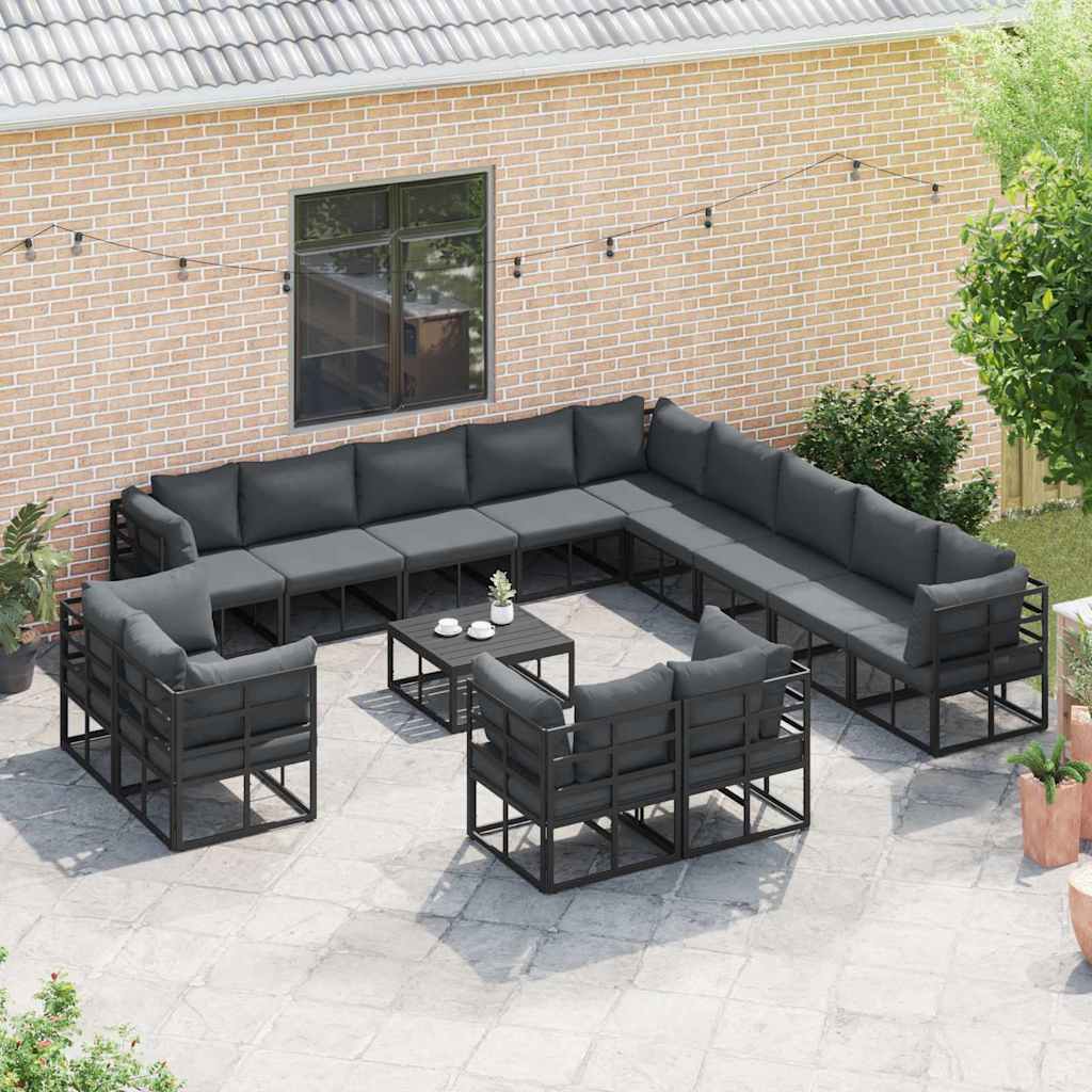 vidaXL Zestaw Sof na Ogród z poduszką 14 pcs Czarny Aluminium