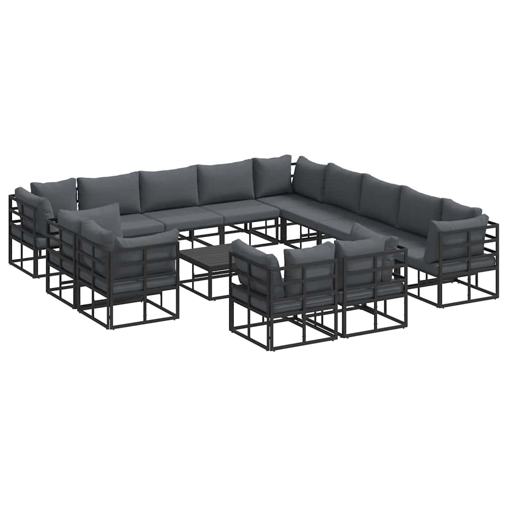 vidaXL Zestaw Sof na Ogród z poduszką 14 pcs Czarny Aluminium