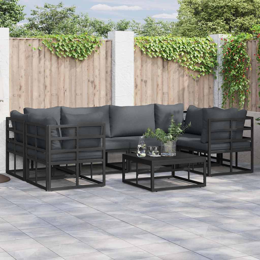 vidaXL Zestaw Sof na Ogród z poduszką 6 pcs Czarny Aluminium