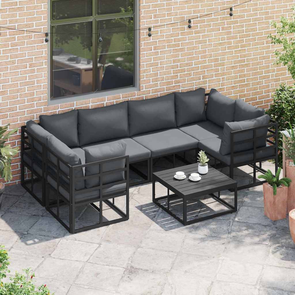 vidaXL Zestaw Sof na Ogród z poduszką 6 pcs Czarny Aluminium