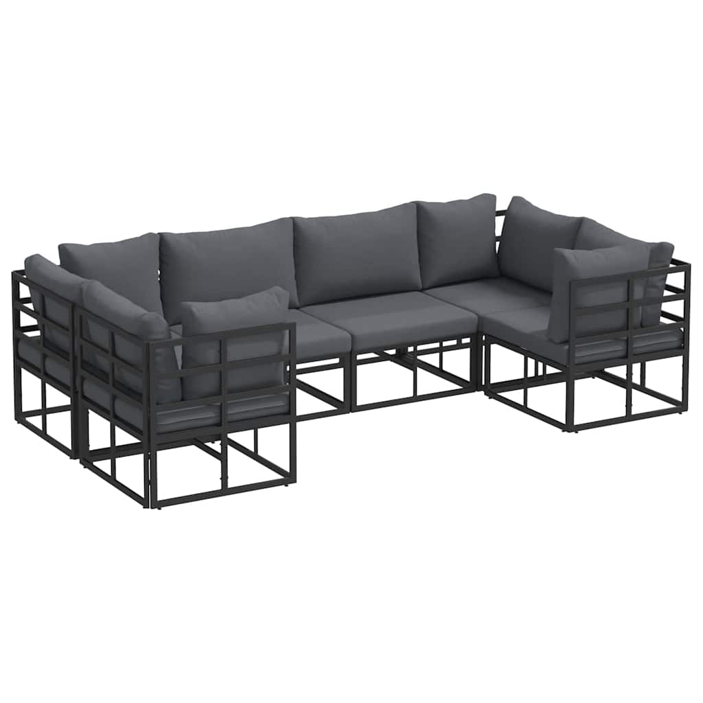 vidaXL Zestaw Sof na Ogród z poduszką 6 pcs Czarny Aluminium