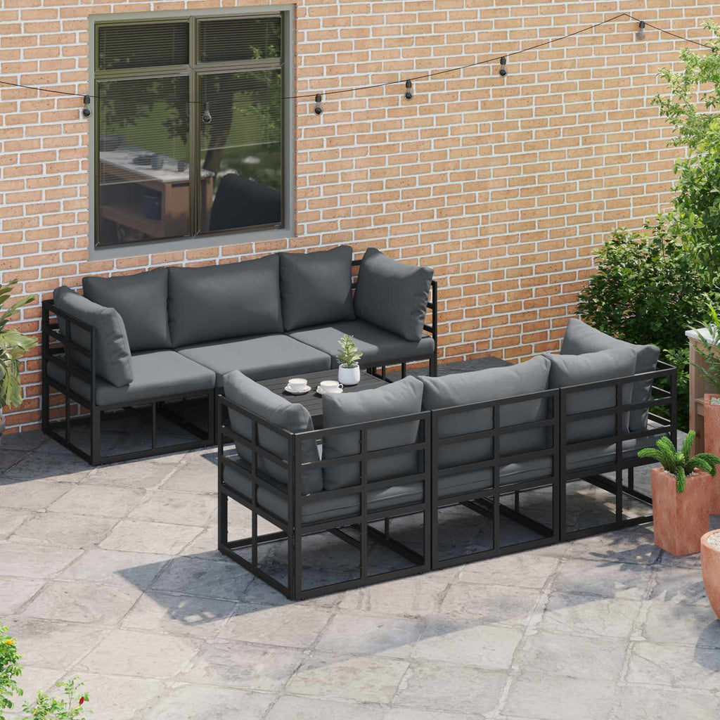 vidaXL Zestaw Sof na Ogród z poduszką 7 pcs Czarny Aluminium