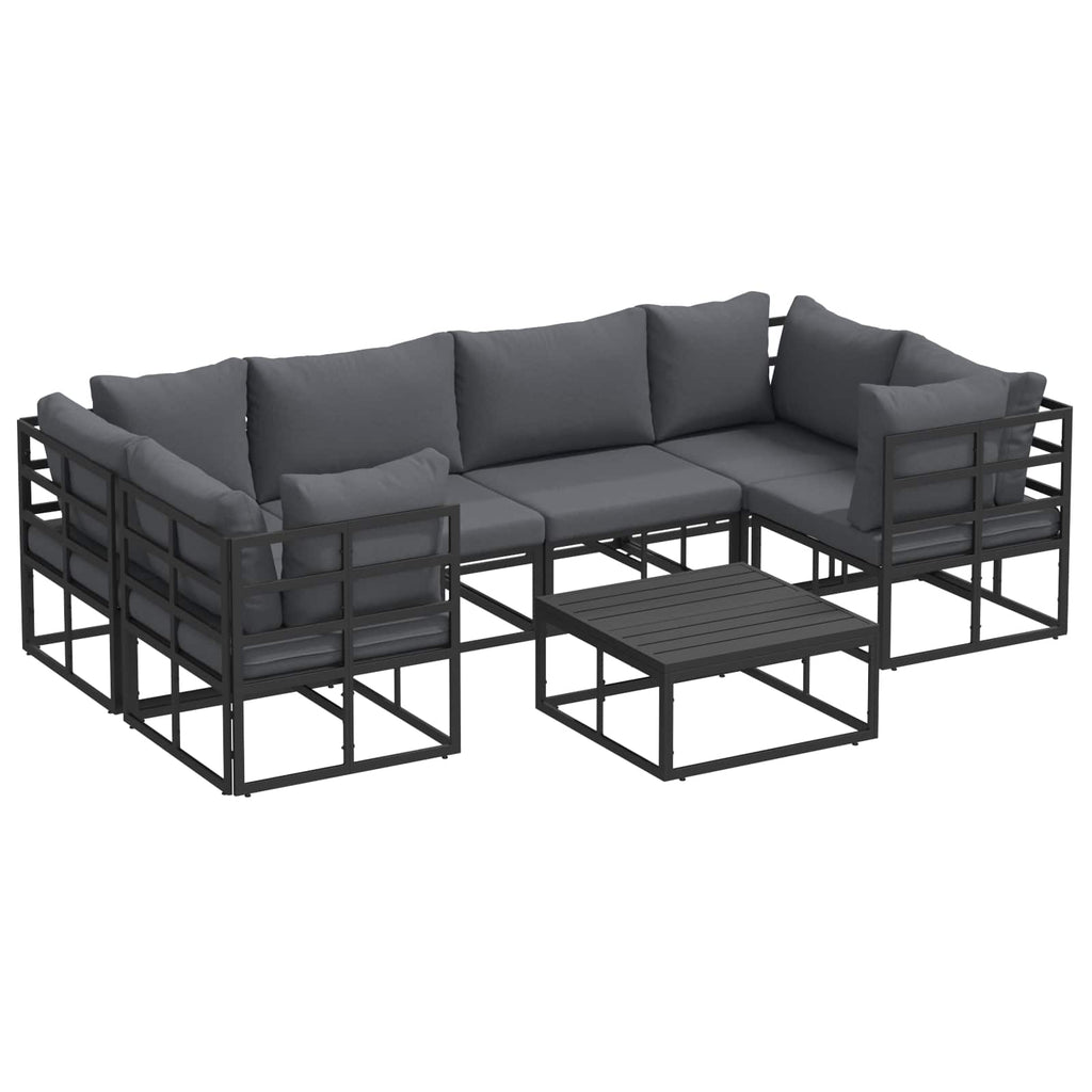 vidaXL Zestaw Sof na Ogród z poduszką 7 pcs Czarny Aluminium