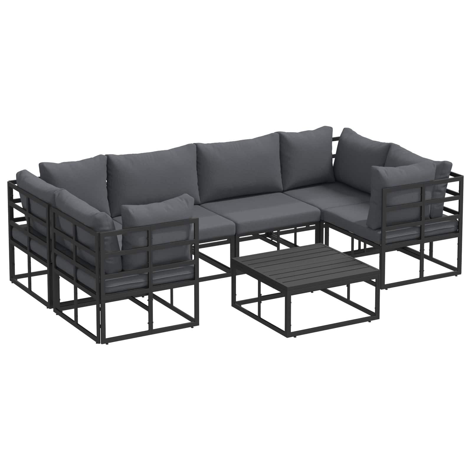vidaXL Zestaw Sof na Ogród z poduszką 7 pcs Czarny Aluminium