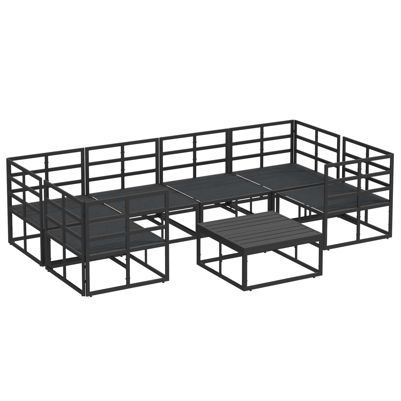 vidaXL Zestaw Sof na Ogród z poduszką 7 pcs Czarny Aluminium