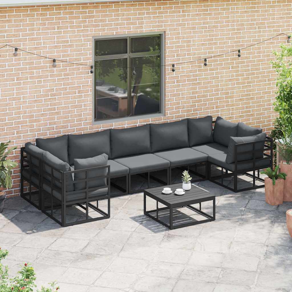 vidaXL Zestaw Sof na Ogród z poduszką 7 pcs Czarny Aluminium