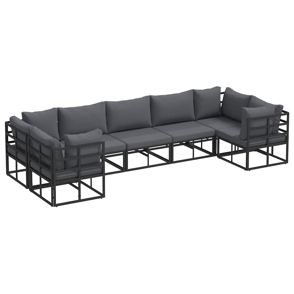 vidaXL Zestaw Sof na Ogród z poduszką 7 pcs Czarny Aluminium