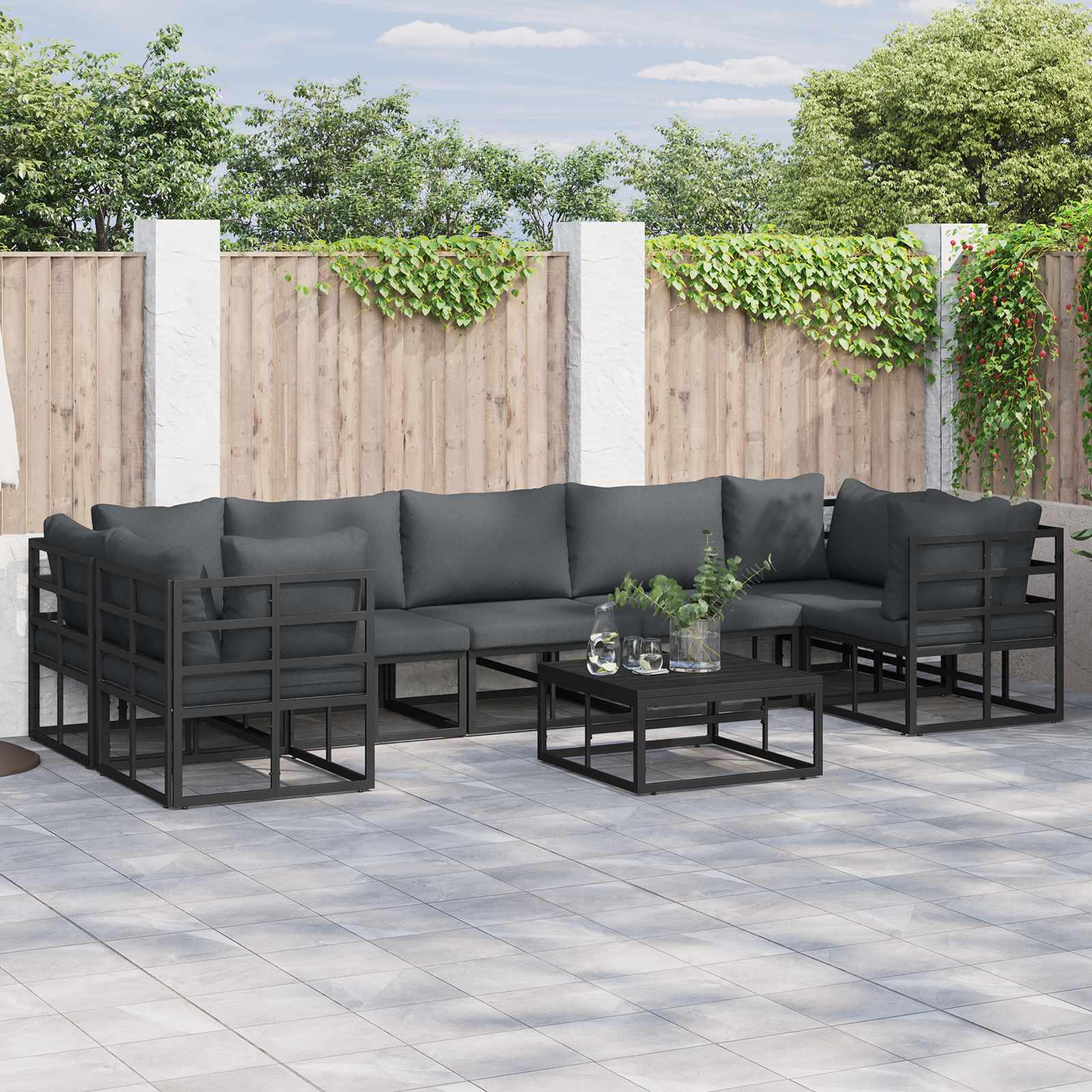 vidaXL Zestaw Sof na Ogród z poduszką 8 pcs Czarny Aluminium