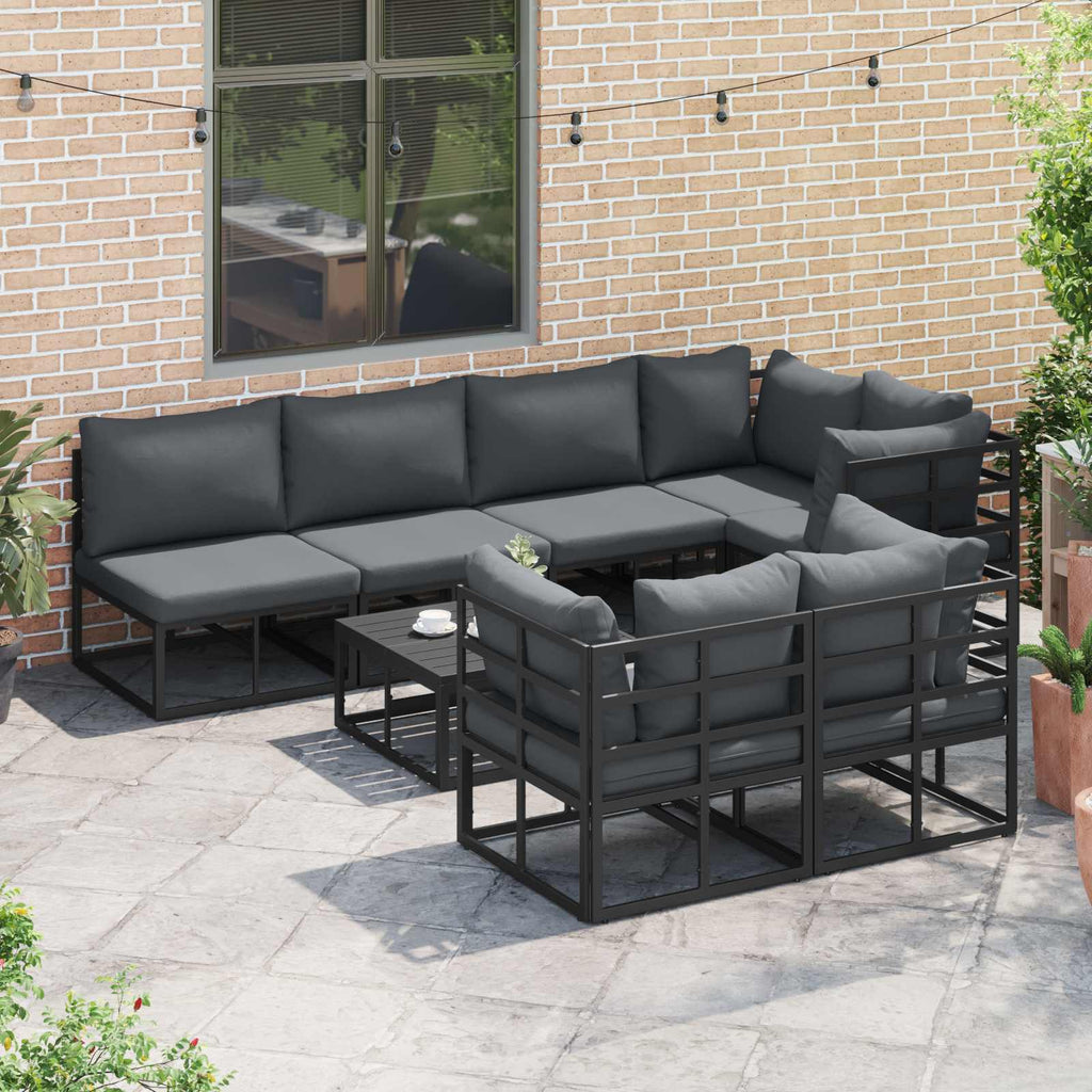 vidaXL Zestaw Sof na Ogród z poduszką 8 pcs Czarny Aluminium