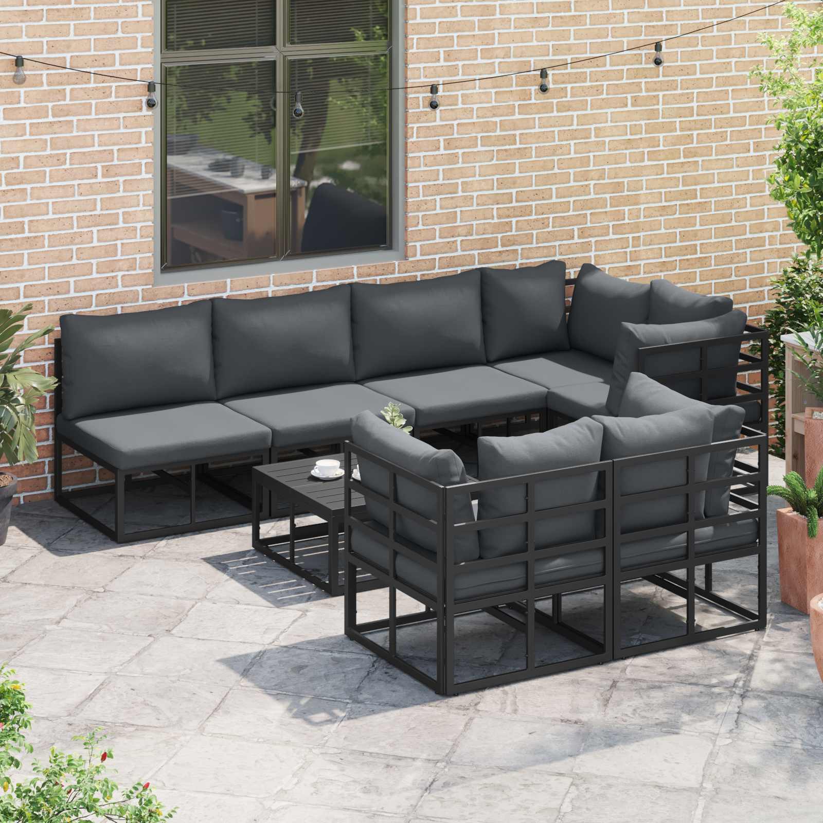 vidaXL Zestaw Sof na Ogród z poduszką 8 pcs Czarny Aluminium