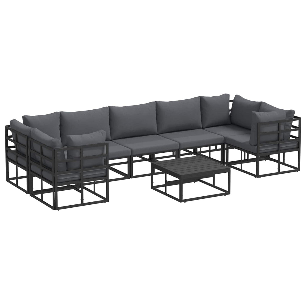 vidaXL Zestaw Sof na Ogród z poduszką 8 pcs Czarny Aluminium