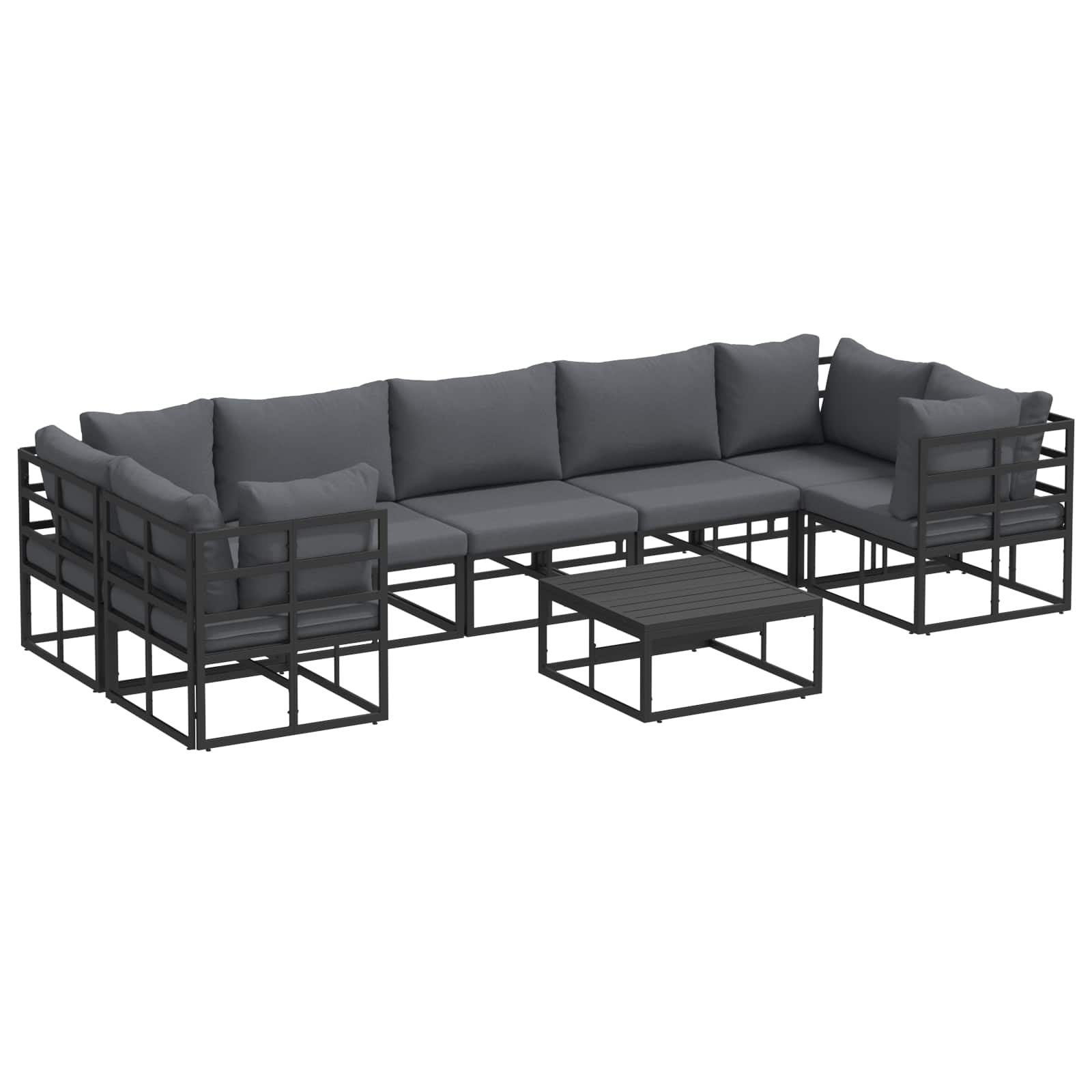 vidaXL Zestaw Sof na Ogród z poduszką 8 pcs Czarny Aluminium