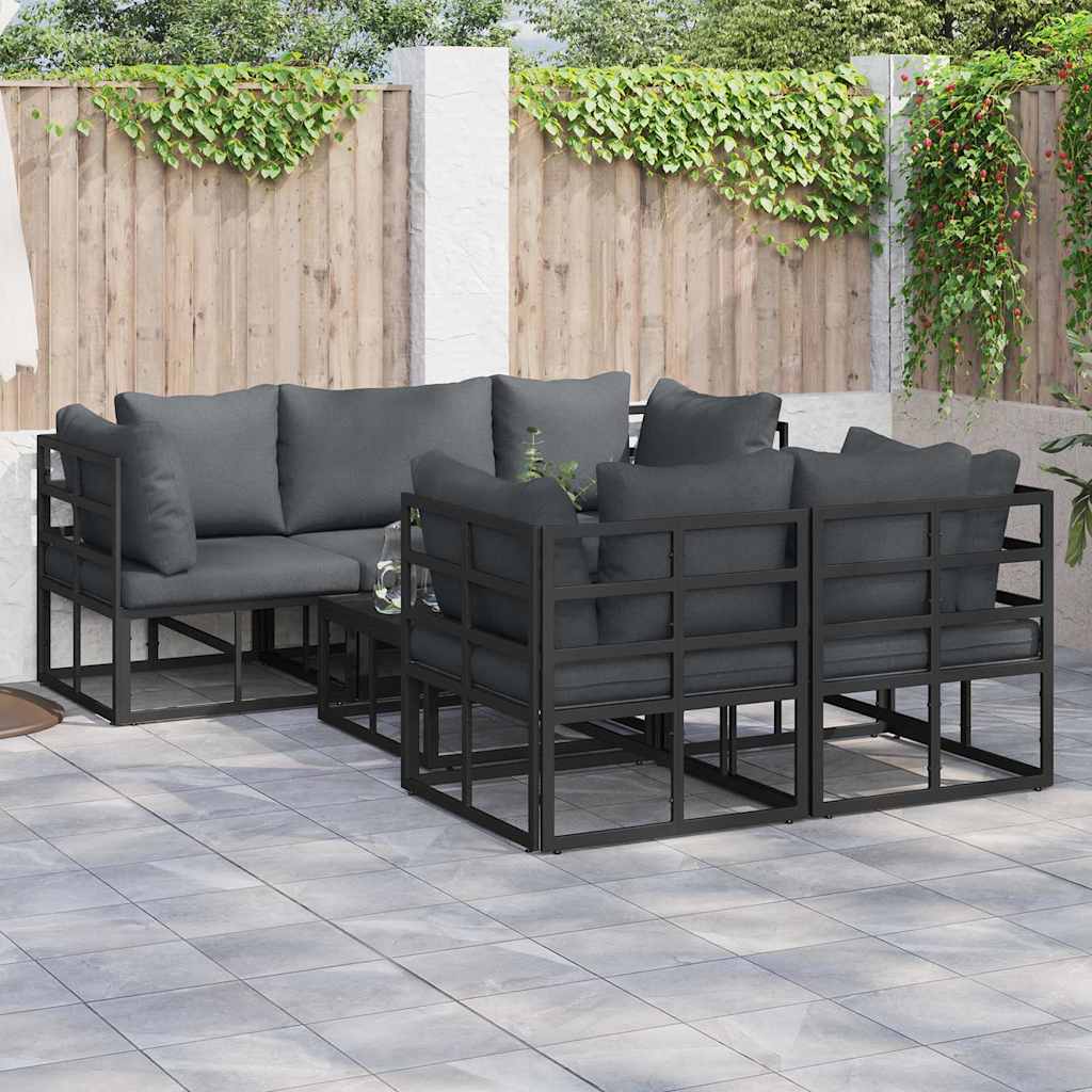 vidaXL Zestaw Sof na Ogród z poduszką 6 pcs Czarny Stal
