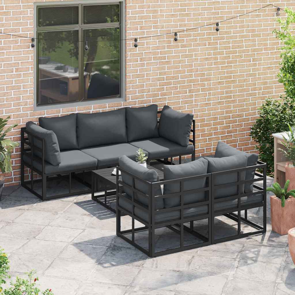 vidaXL Zestaw Sof na Ogród z poduszką 6 pcs Czarny Stal