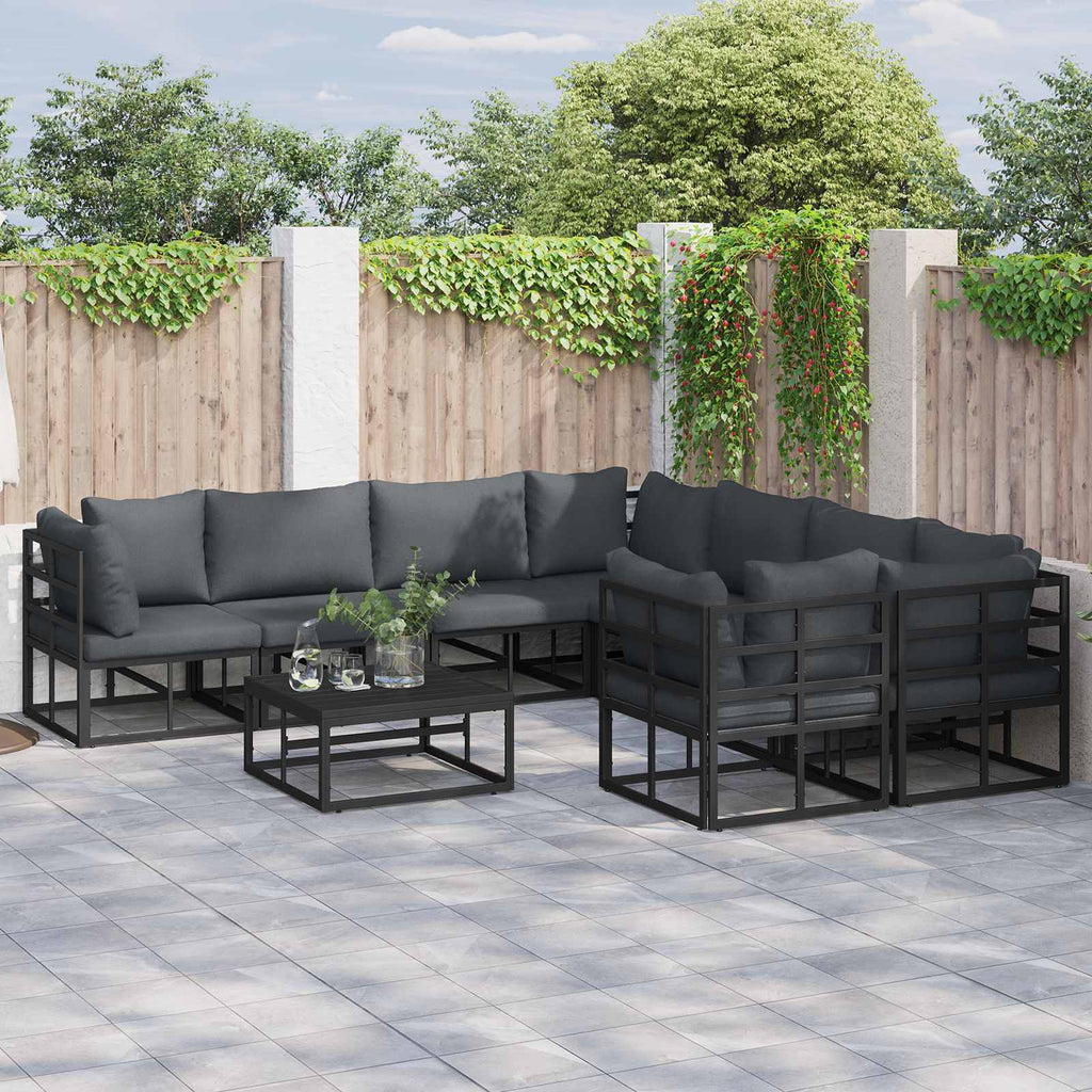 vidaXL Zestaw Sof na Ogród z poduszką 9 pcs Czarny Stal