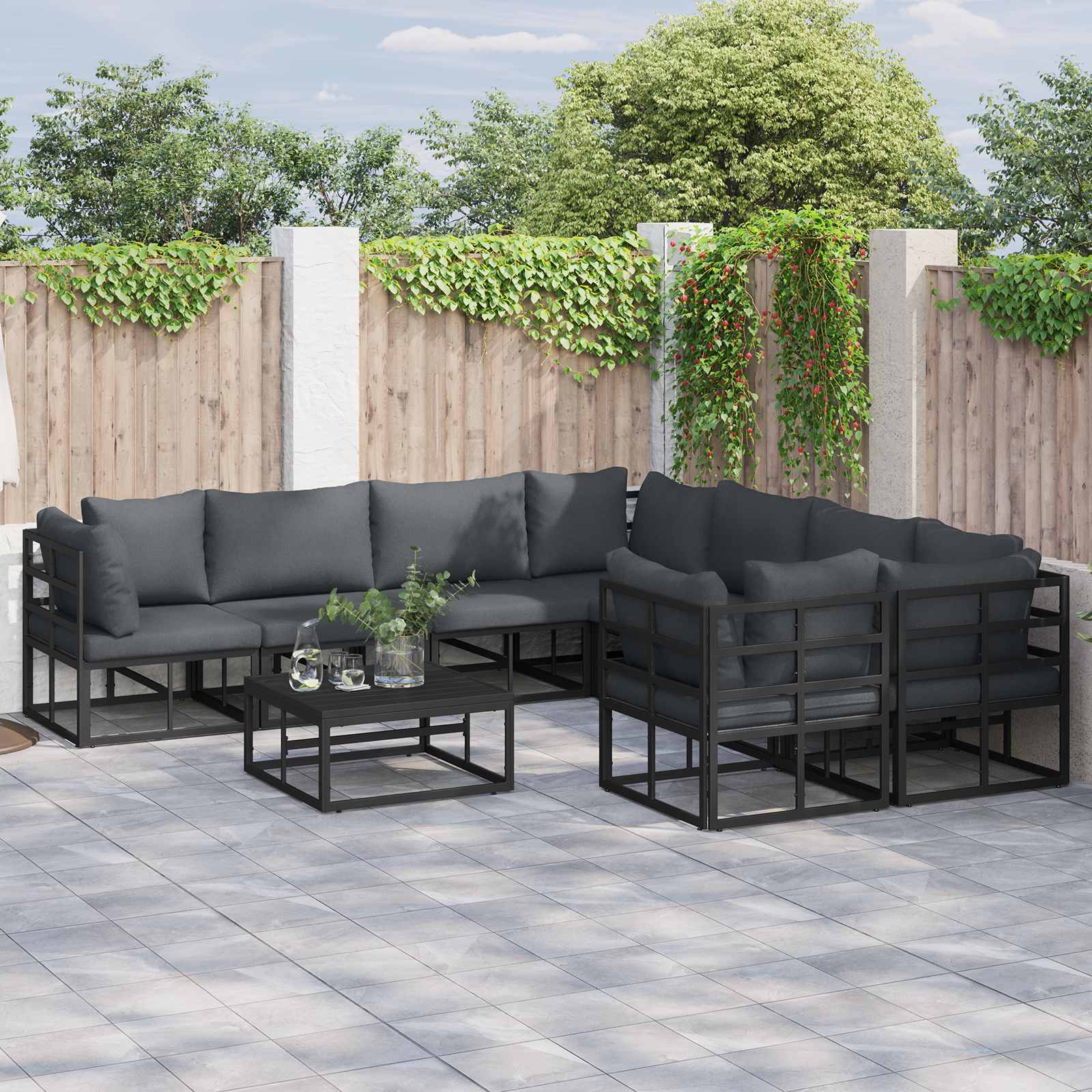 vidaXL Zestaw Sof na Ogród z poduszką 9 pcs Czarny Stal