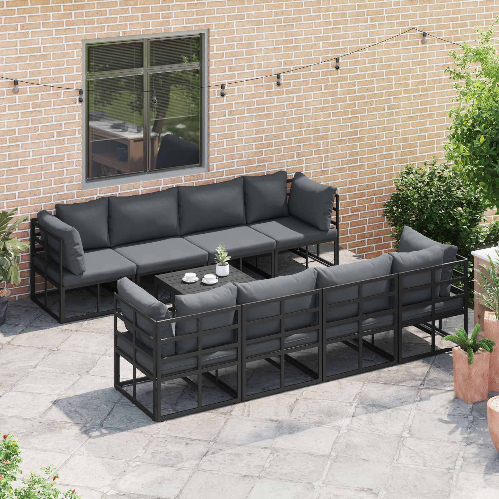 vidaXL Zestaw Sof na Ogród z poduszką 9 pcs Czarny Stal