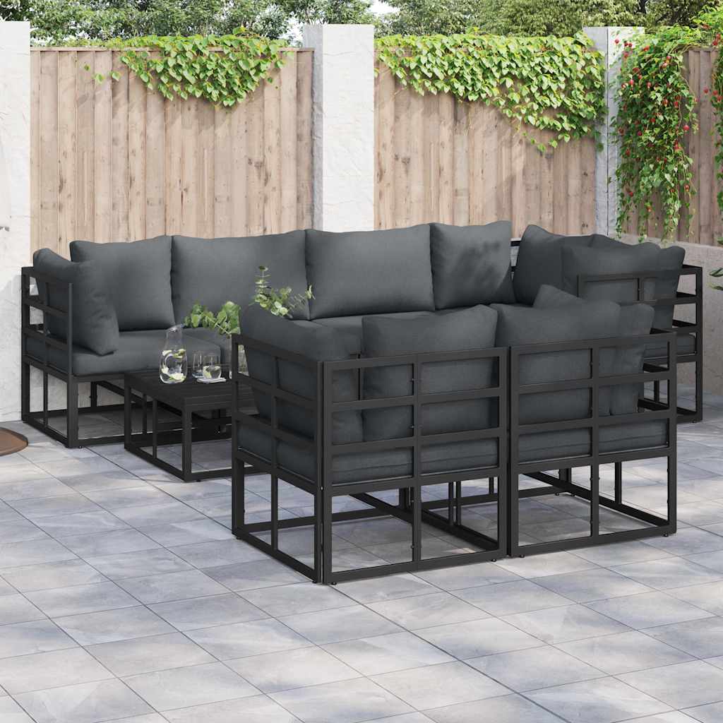 vidaXL Zestaw Sof na Ogród z poduszką 7 pcs Czarny Stal