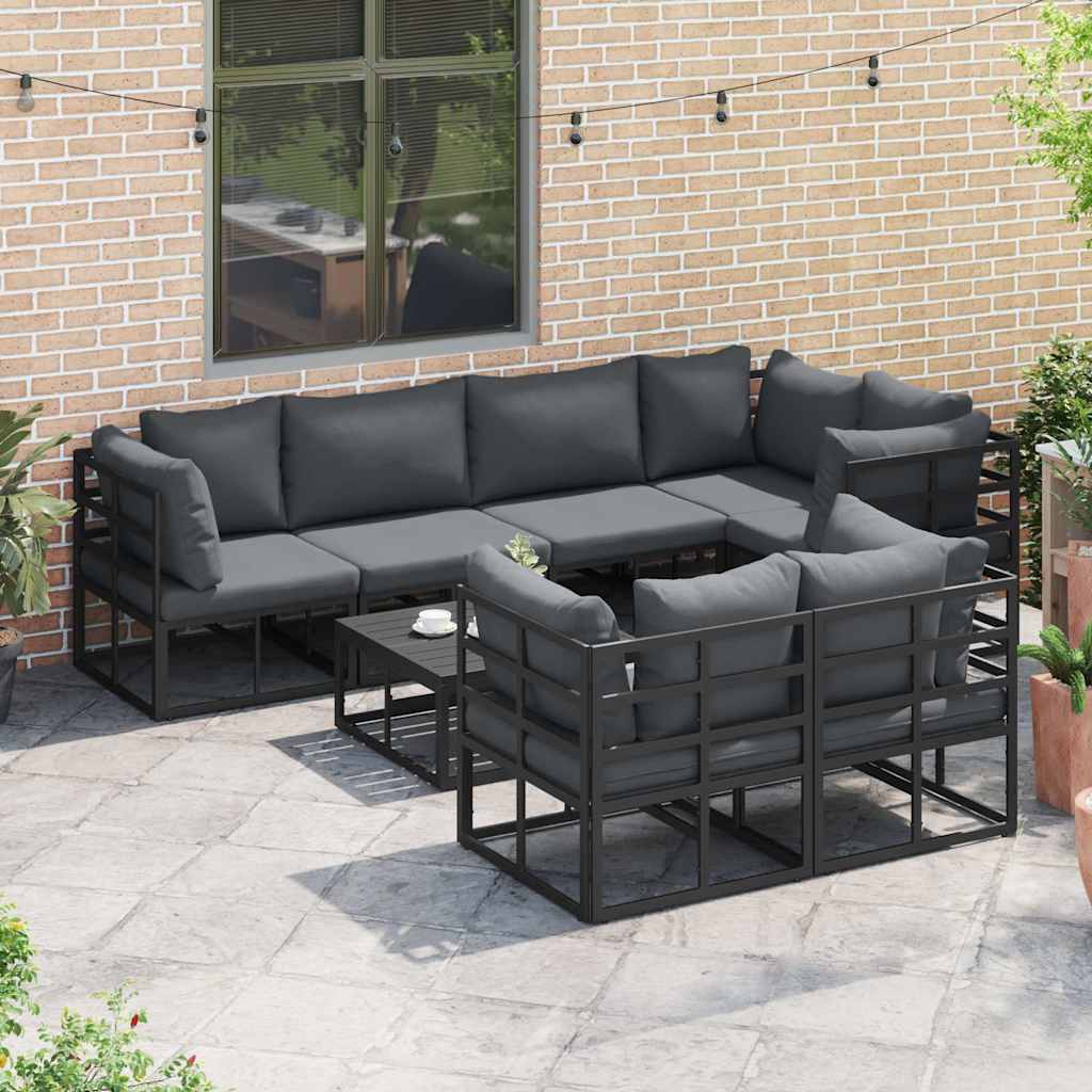 vidaXL Zestaw Sof na Ogród z poduszką 7 pcs Czarny Stal