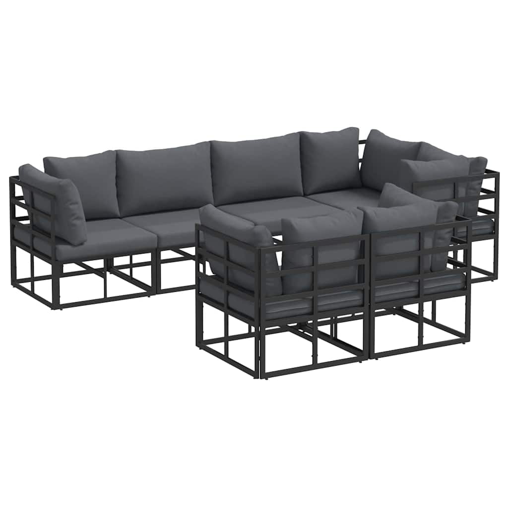 vidaXL Zestaw Sof na Ogród z poduszką 7 pcs Czarny Stal