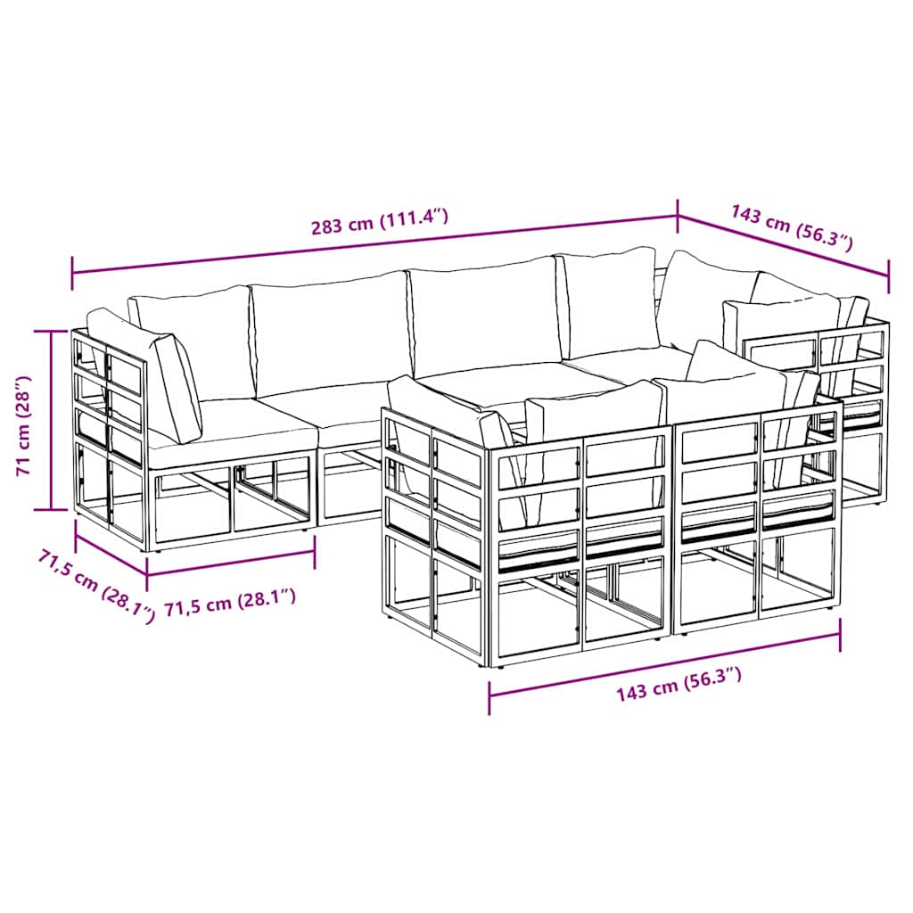 vidaXL Zestaw Sof na Ogród z poduszką 7 pcs Czarny Stal