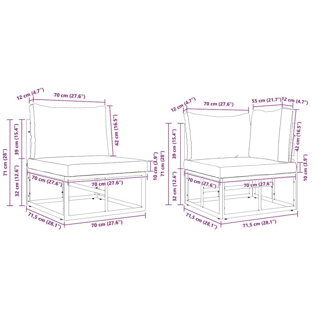 vidaXL Zestaw Sof na Ogród z poduszką 7 pcs Czarny Stal