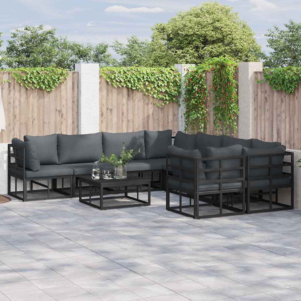 vidaXL Zestaw Sof na Ogród z poduszką 8 pcs Czarny Stal