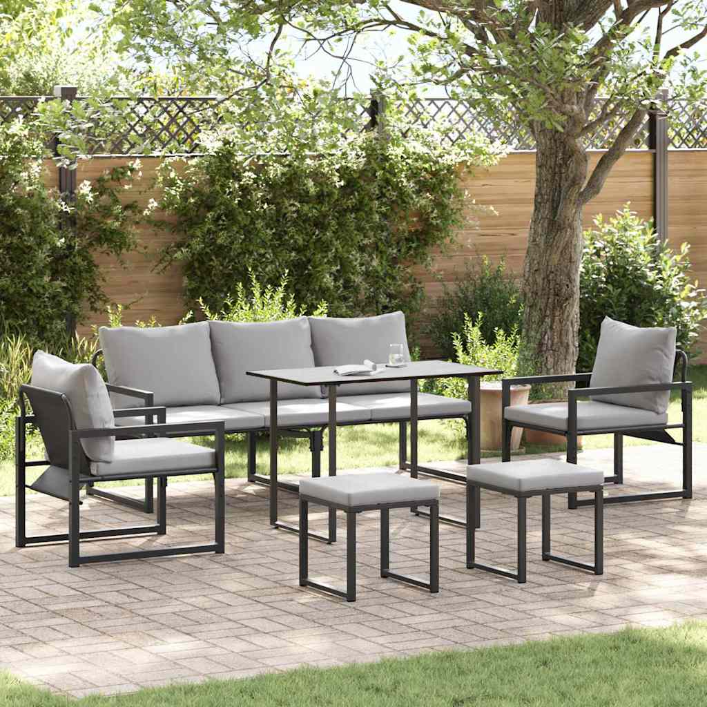 vidaXL Zestaw Sof na Ogród z poduszką 6 pcs Czarny Stal