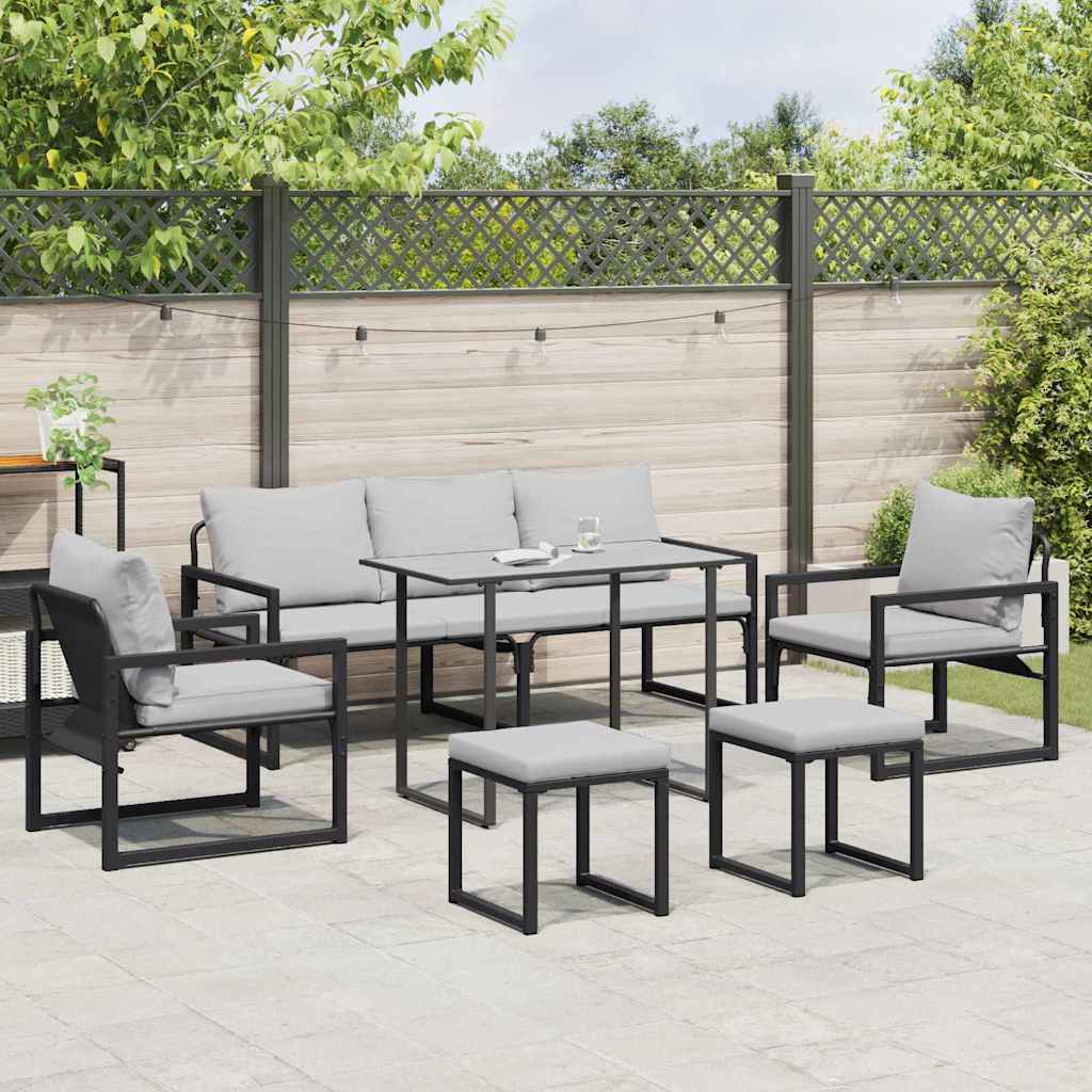 vidaXL Zestaw Sof na Ogród z poduszką 6 pcs Czarny Stal