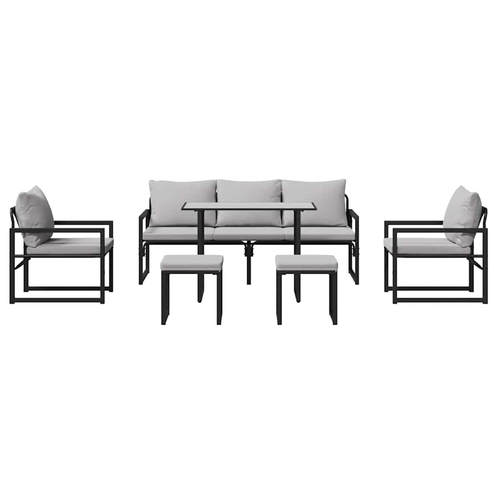 vidaXL Zestaw Sof na Ogród z poduszką 6 pcs Czarny Stal