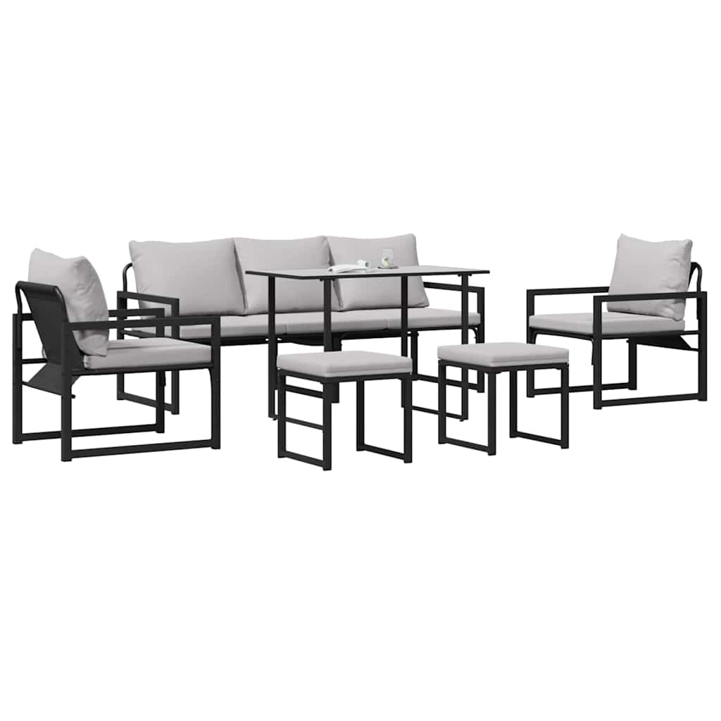 vidaXL Zestaw Sof na Ogród z poduszką 6 pcs Czarny Stal