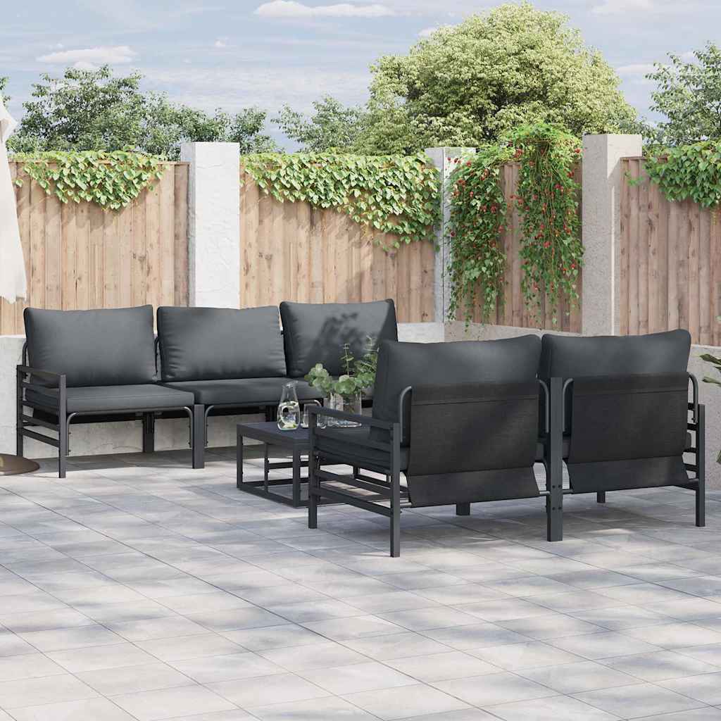 vidaXL Zestaw Sof na Ogród z poduszką 6 pcs Czarny Stal