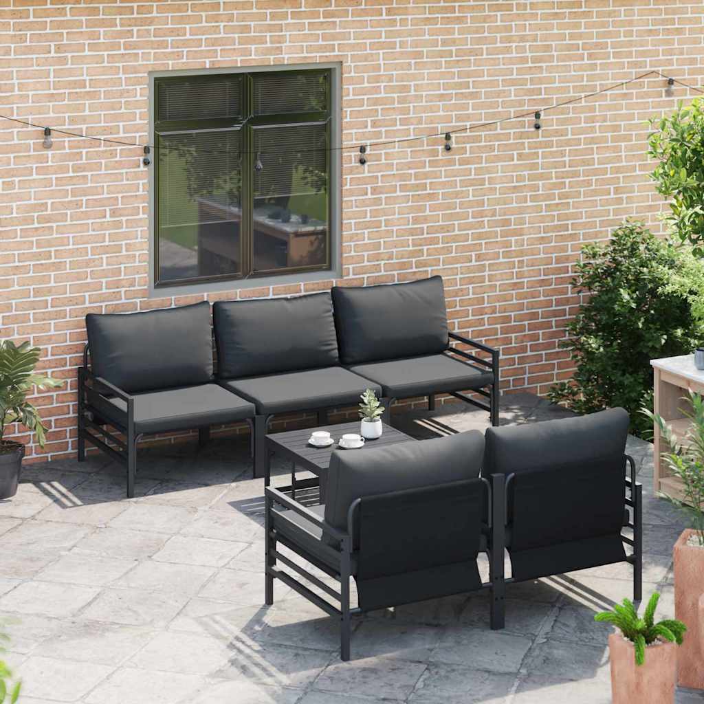 vidaXL Zestaw Sof na Ogród z poduszką 6 pcs Czarny Stal