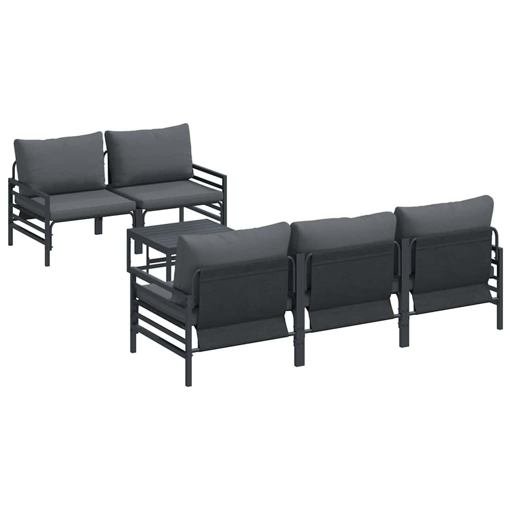 vidaXL Zestaw Sof na Ogród z poduszką 6 pcs Czarny Stal