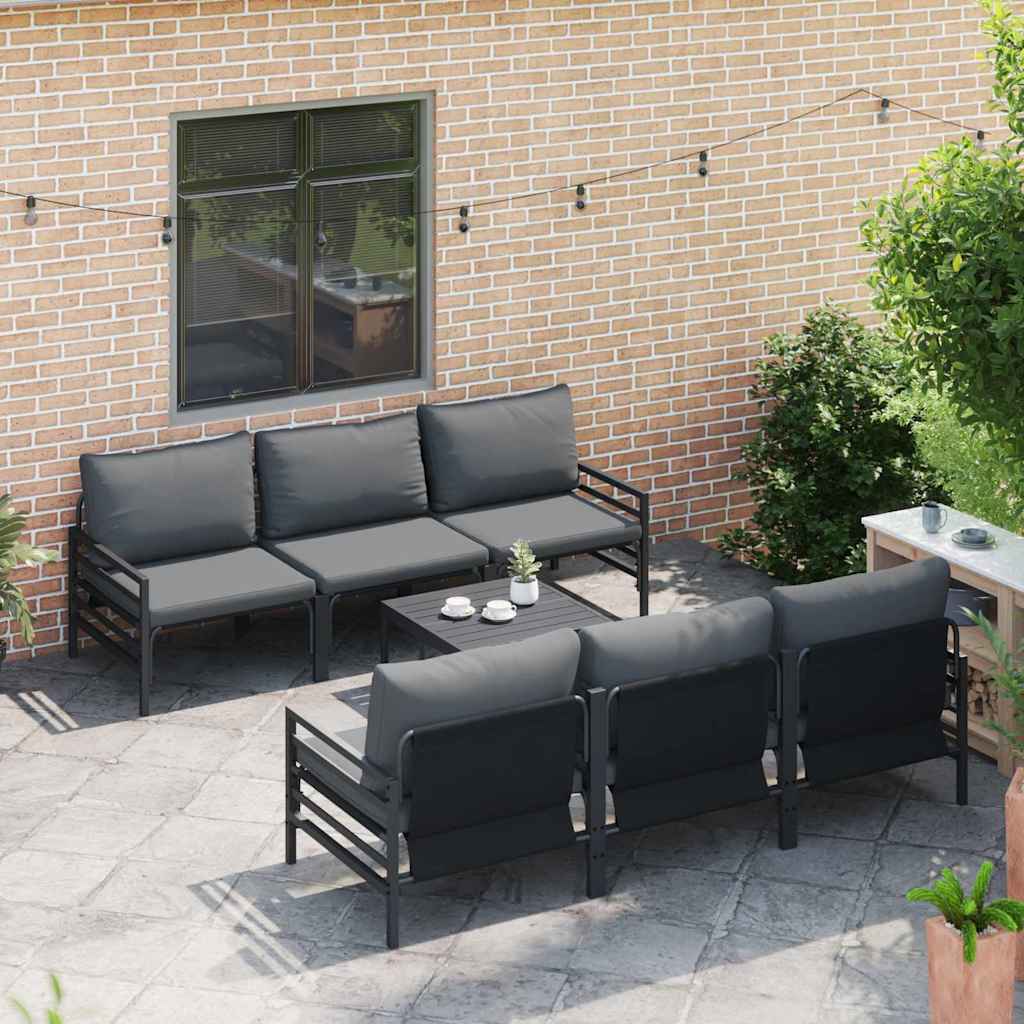 vidaXL Zestaw Sof na Ogród z poduszką 7 pcs Czarny Stal