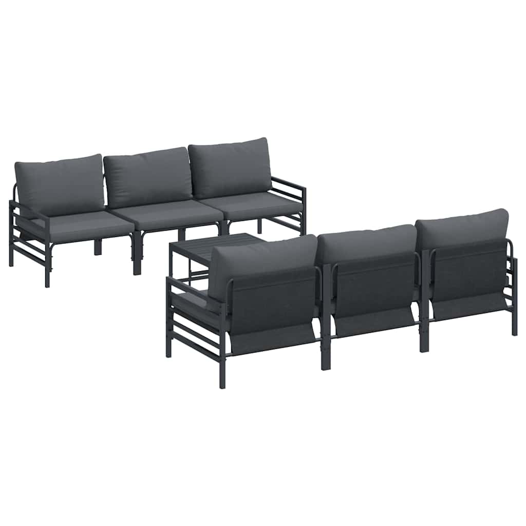 vidaXL Zestaw Sof na Ogród z poduszką 7 pcs Czarny Stal