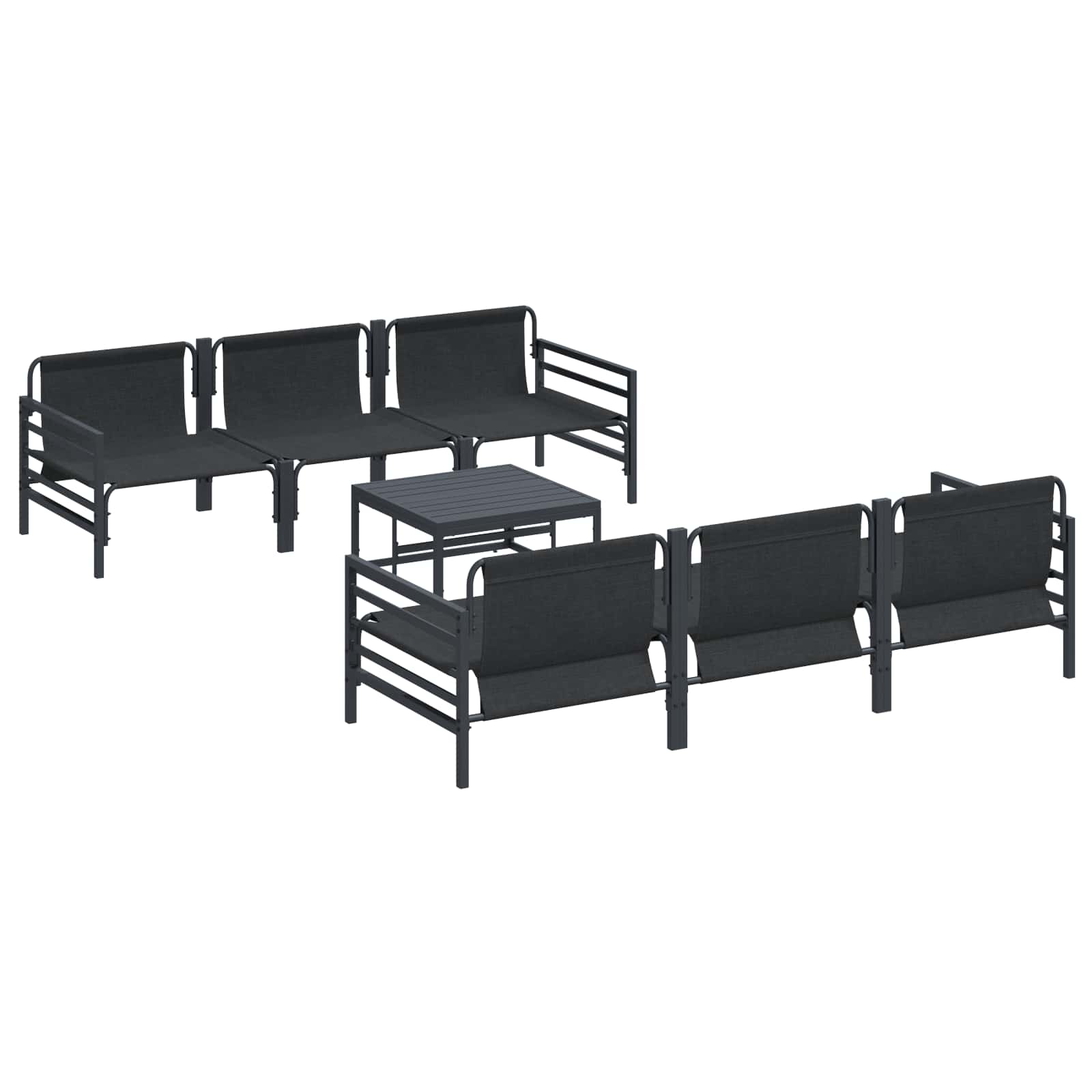 vidaXL Zestaw Sof na Ogród z poduszką 7 pcs Czarny Stal