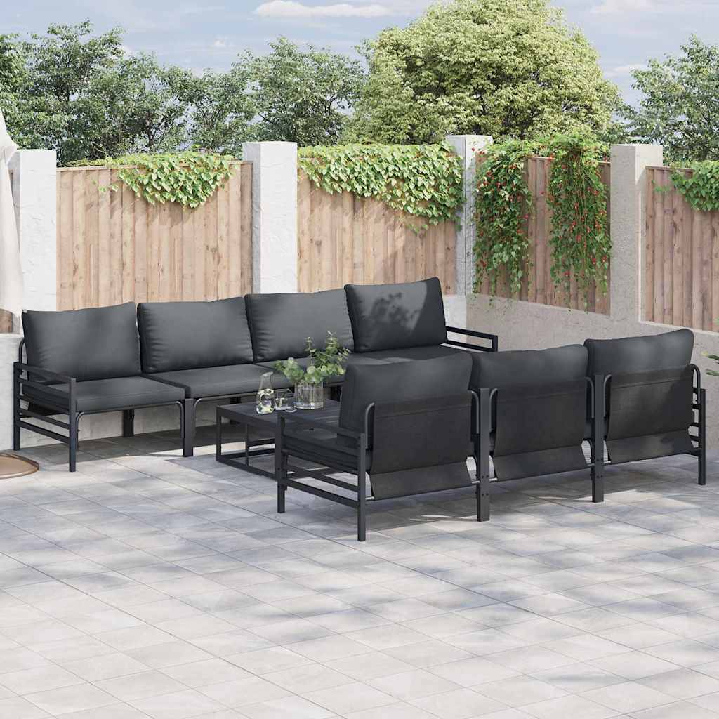 vidaXL Zestaw Sof na Ogród z poduszką 8 pcs Czarny Stal