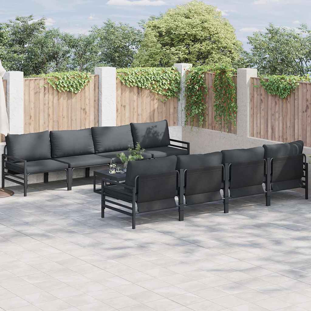 vidaXL Zestaw Sof na Ogród z poduszką 9 pcs Czarny Stal