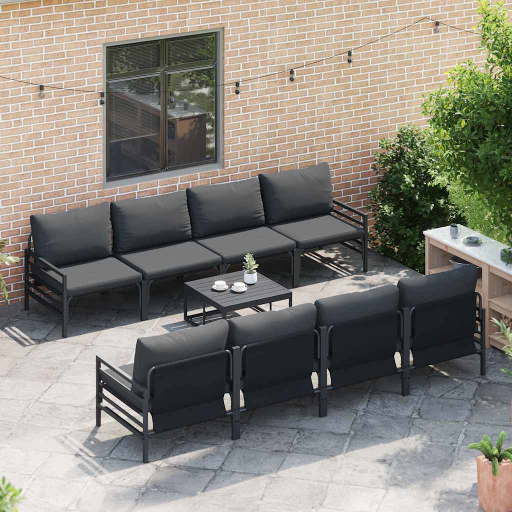vidaXL Zestaw Sof na Ogród z poduszką 9 pcs Czarny Stal