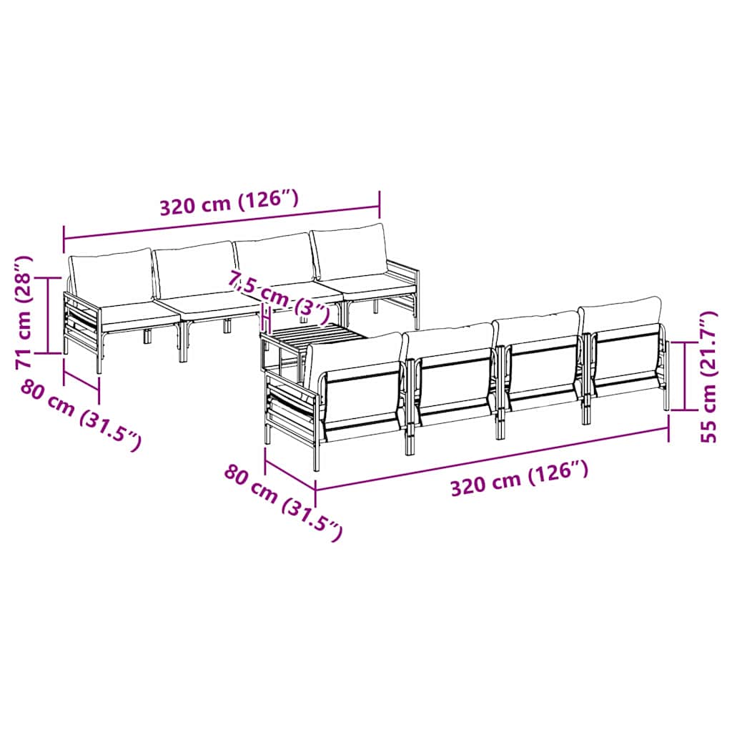 vidaXL Zestaw Sof na Ogród z poduszką 9 pcs Czarny Stal