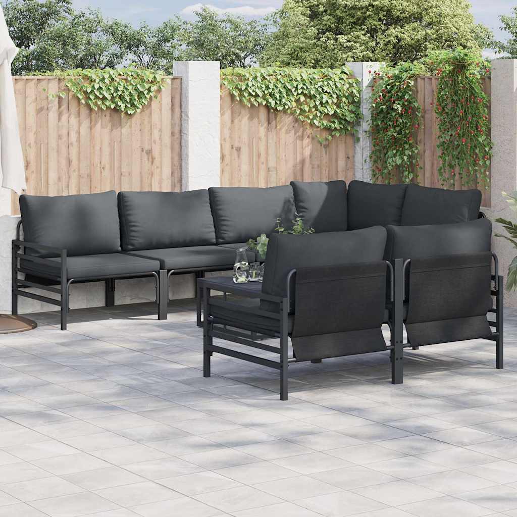 vidaXL Zestaw Sof na Ogród z poduszką 7 pcs Czarny Stal