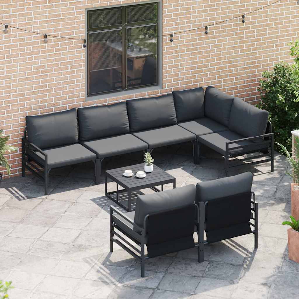 vidaXL Zestaw Sof na Ogród z poduszką 7 pcs Czarny Stal