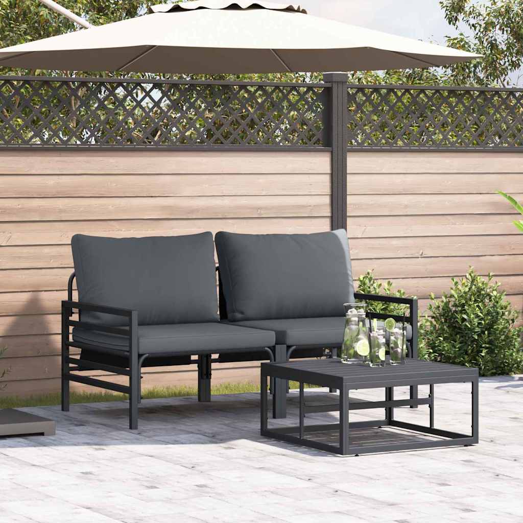 vidaXL Zestaw Sof na Ogród z poduszką 3 pcs Czarny Stal
