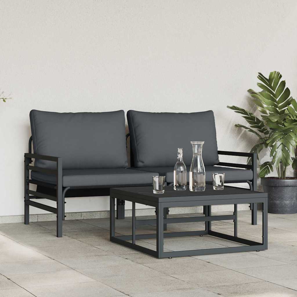 vidaXL Zestaw Sof na Ogród z poduszką 3 pcs Czarny Stal