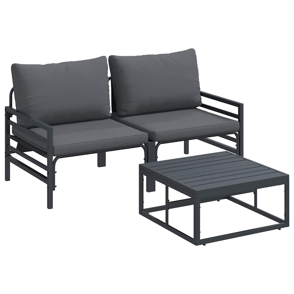 vidaXL Zestaw Sof na Ogród z poduszką 3 pcs Czarny Stal