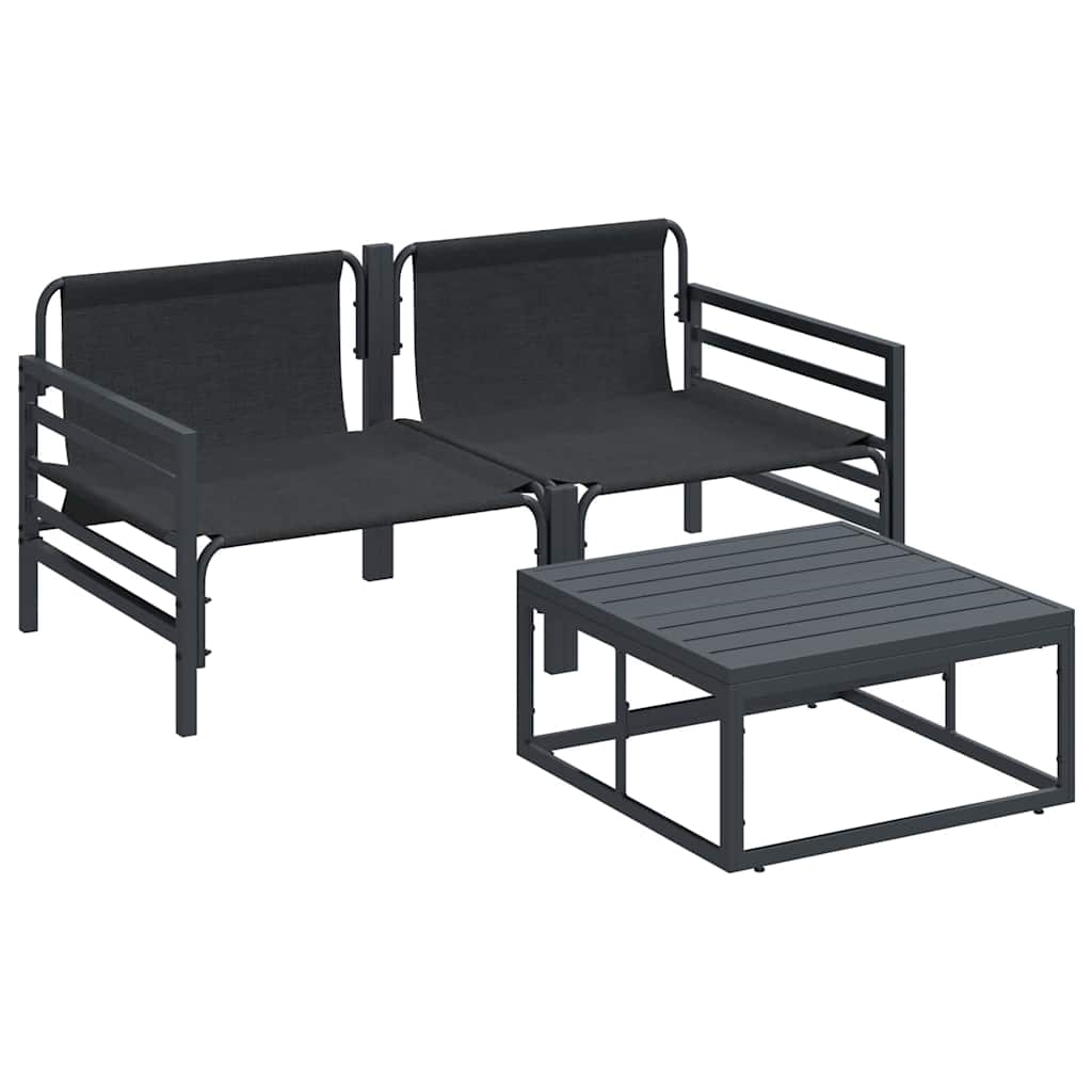 vidaXL Zestaw Sof na Ogród z poduszką 3 pcs Czarny Stal