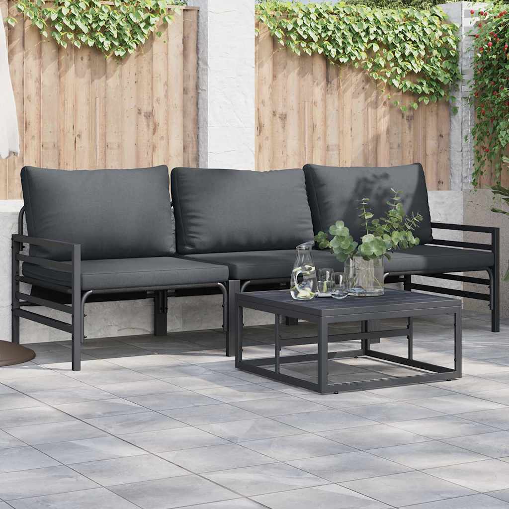 vidaXL Zestaw Sof na Ogród z poduszką 3 pcs Czarny Stal