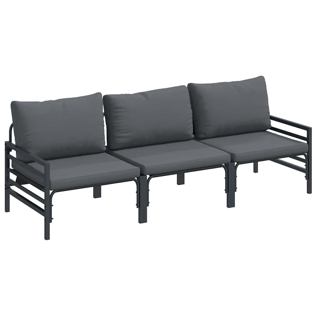 vidaXL Zestaw Sof na Ogród z poduszką 3 pcs Czarny Stal