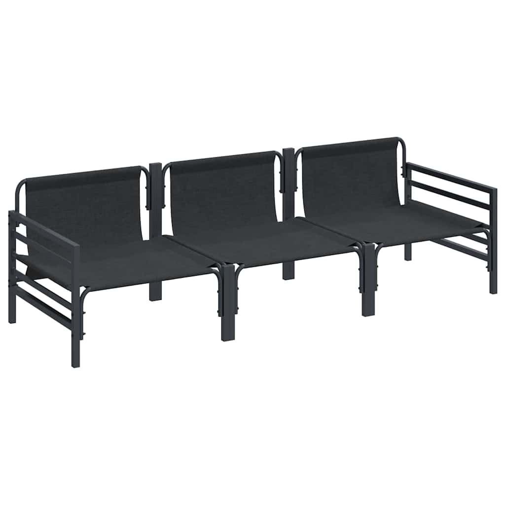 vidaXL Zestaw Sof na Ogród z poduszką 3 pcs Czarny Stal